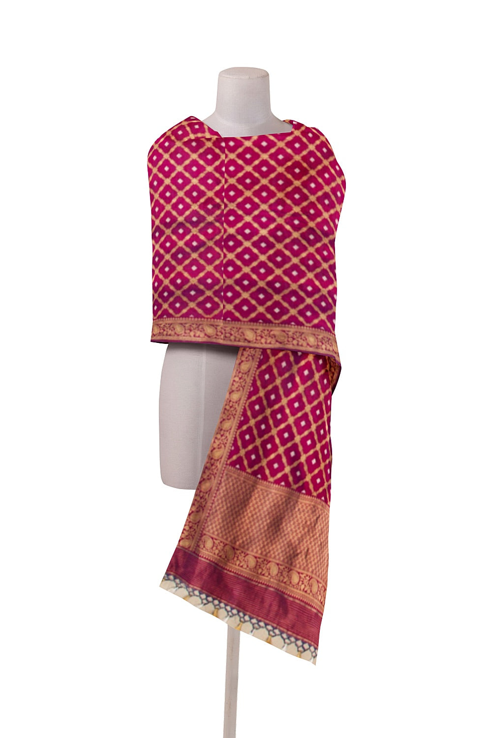 Banarasi Silk Kadwa Checks And Butta Purple Dupatta