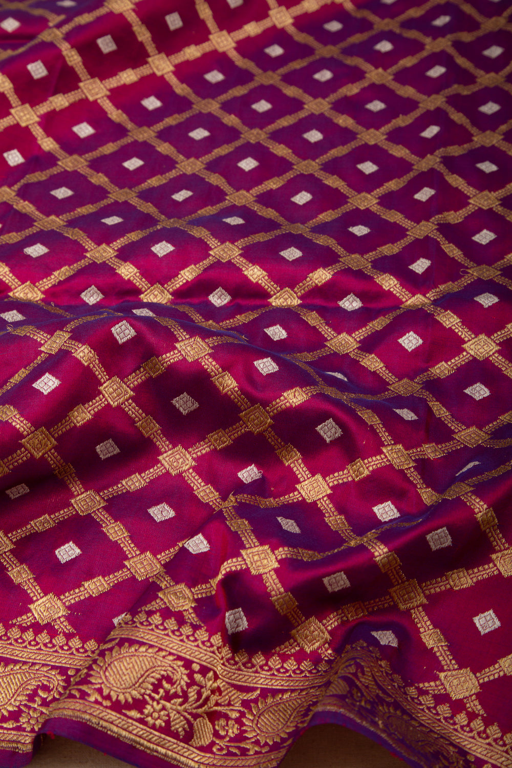 Banarasi Silk Kadwa Checks And Butta Purple Dupatta