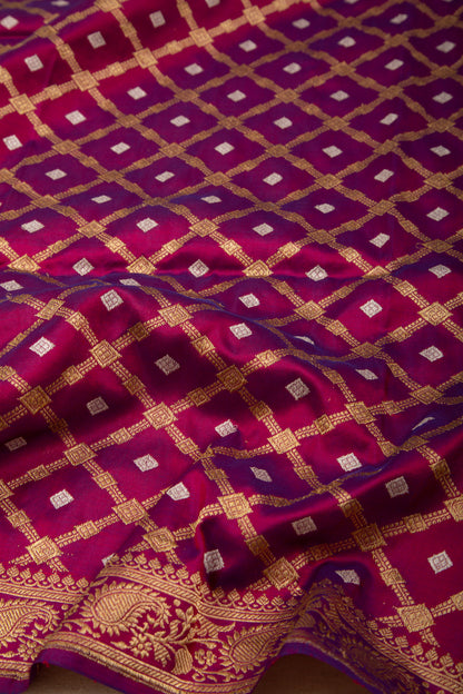 Banarasi Silk Kadwa Checks And Butta Purple Dupatta