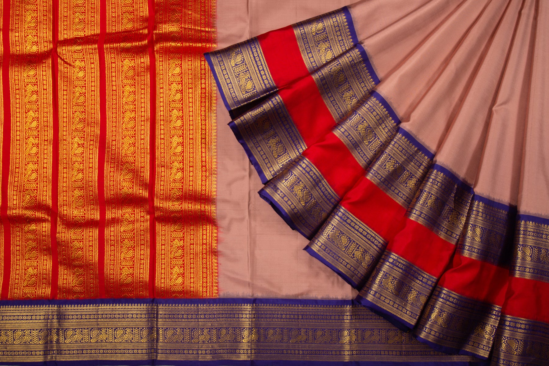 Kanchipuram Silk Twill Plain Snuff Saree