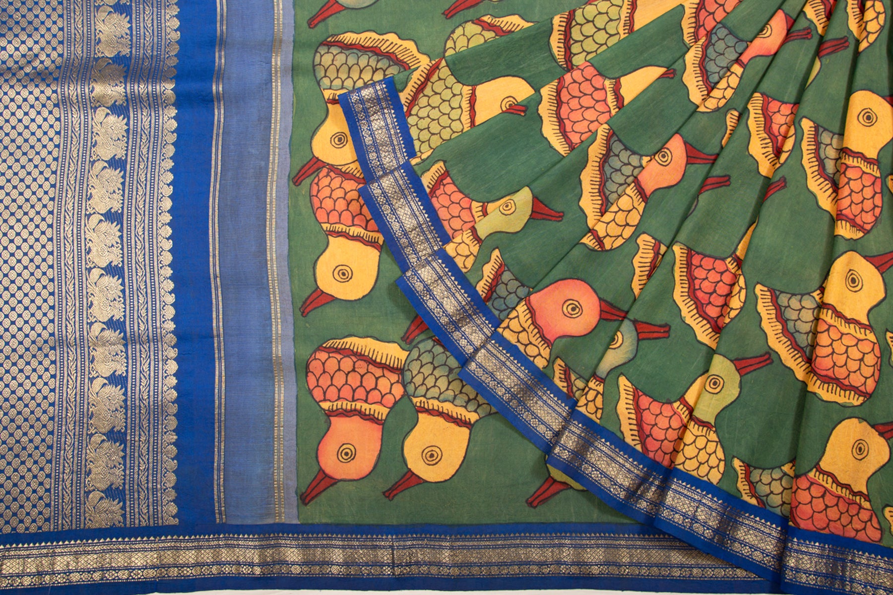 KanchiPuram Silk Kalamkari Green Saree