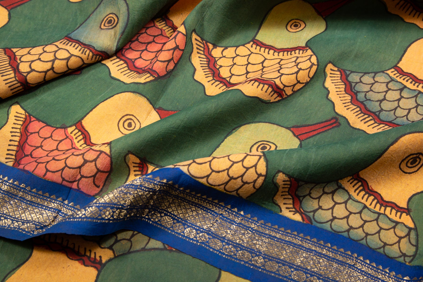 KanchiPuram Silk Kalamkari Green Saree