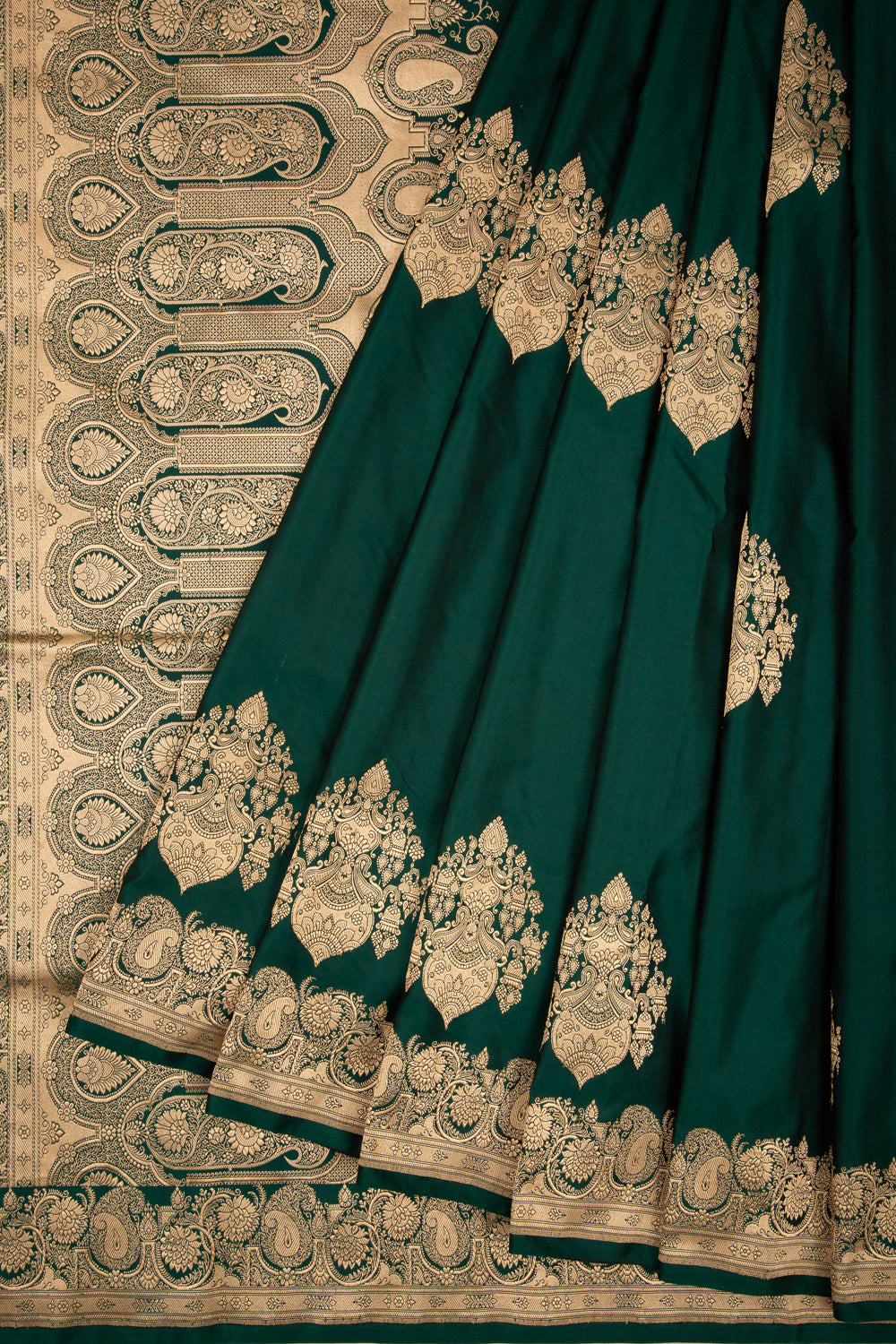 Banarasi Silk Butta Dark Green Saree