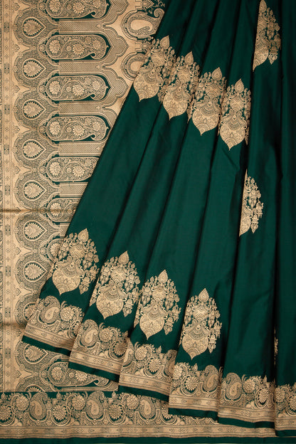 Banarasi Silk Butta Dark Green Saree