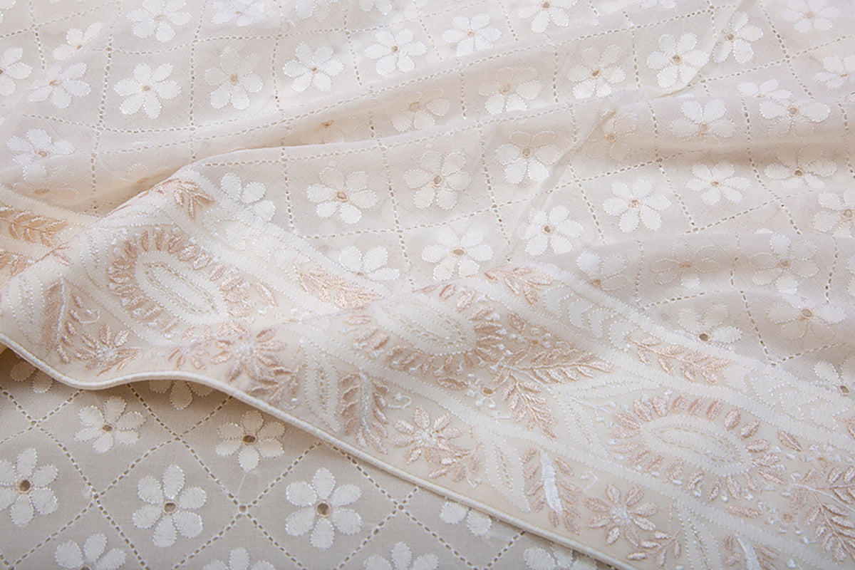 Lucknow Chikankari Georgette Cream Saree