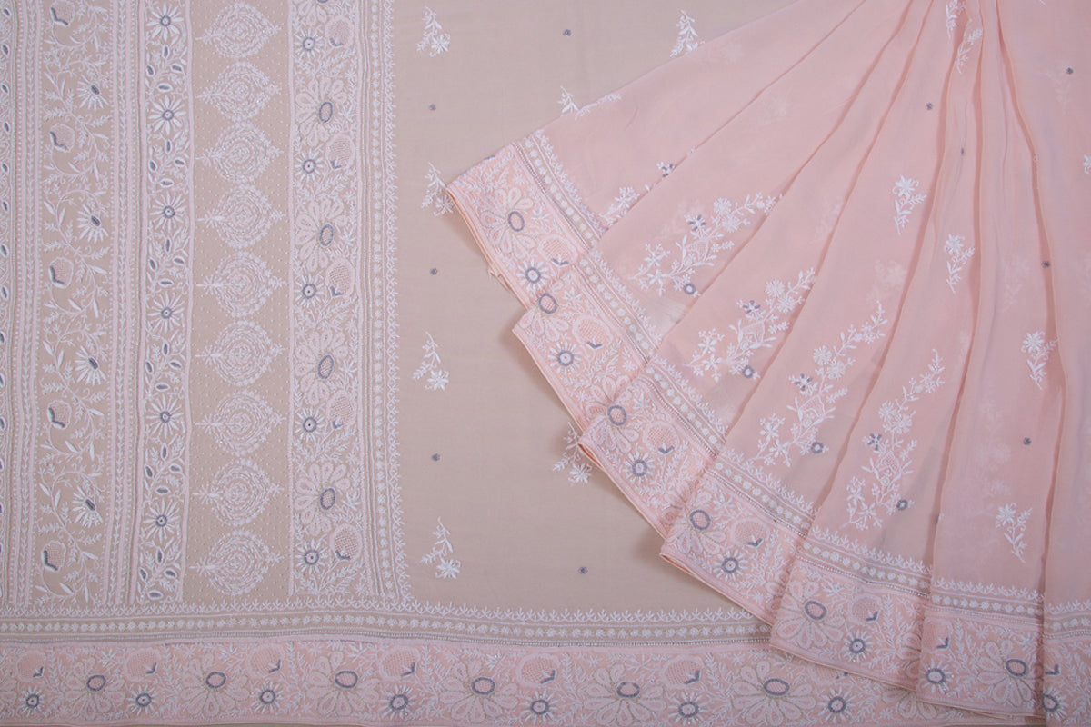 Lucknow Chikankari Georgette Baby Pink Saree