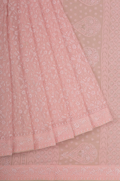 Lucknow Chikankari Georgette Baby Pink Ek Taar Saree