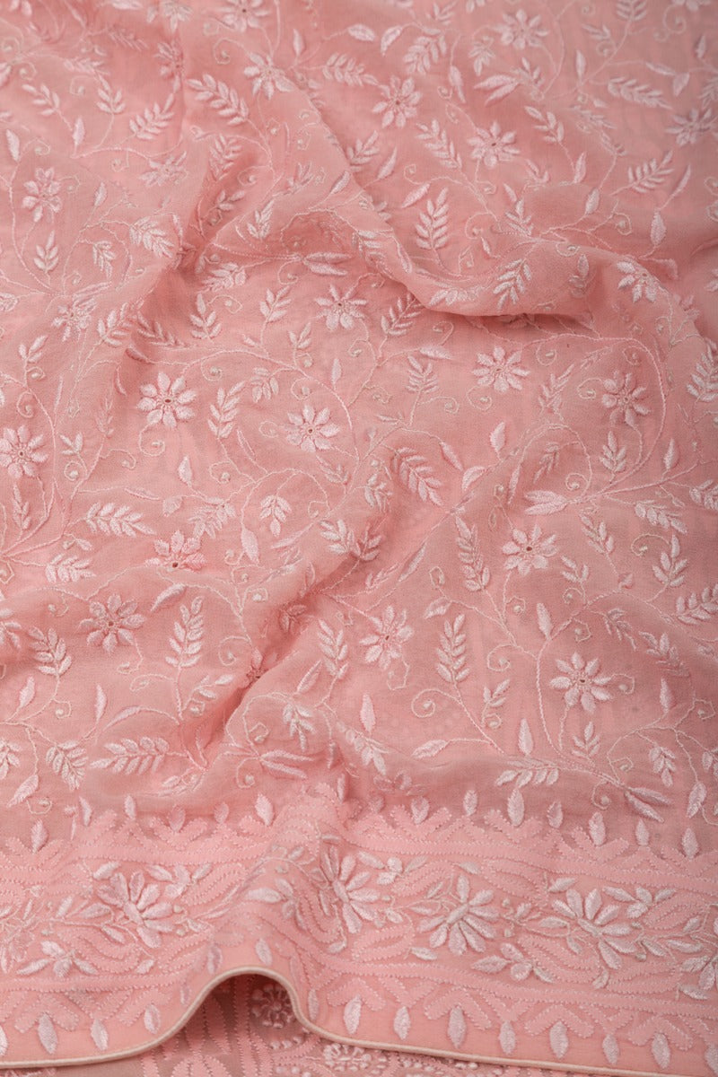 Lucknow Chikankari Georgette Baby Pink Ek Taar Saree