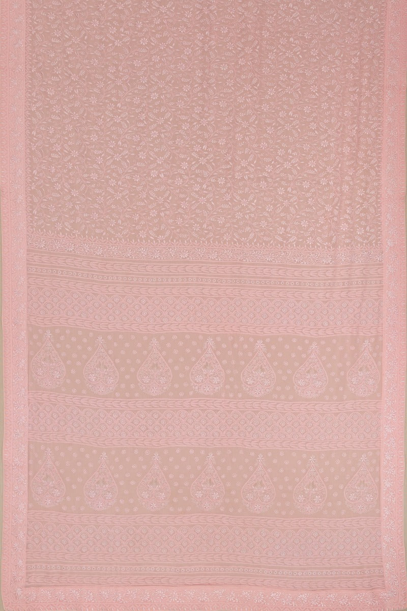 Lucknow Chikankari Georgette Baby Pink Ek Taar Saree