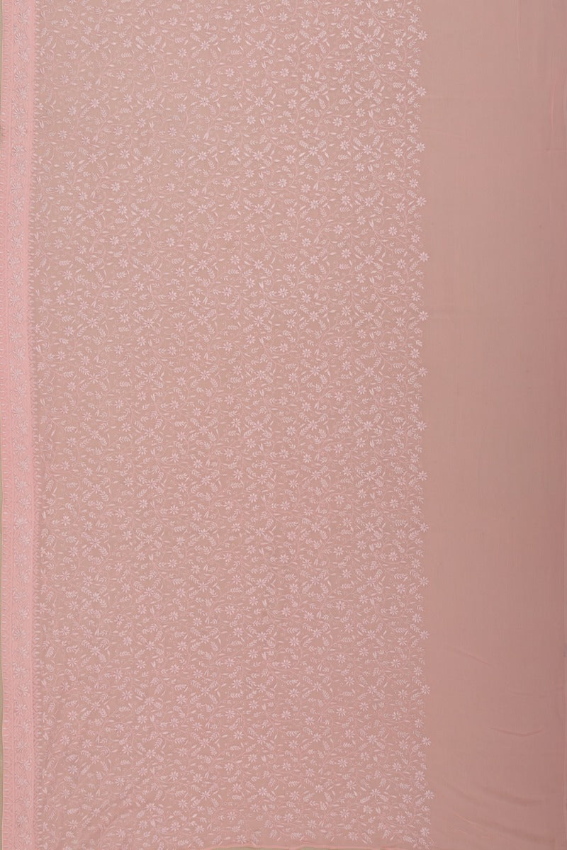 Lucknow Chikankari Georgette Baby Pink Ek Taar Saree