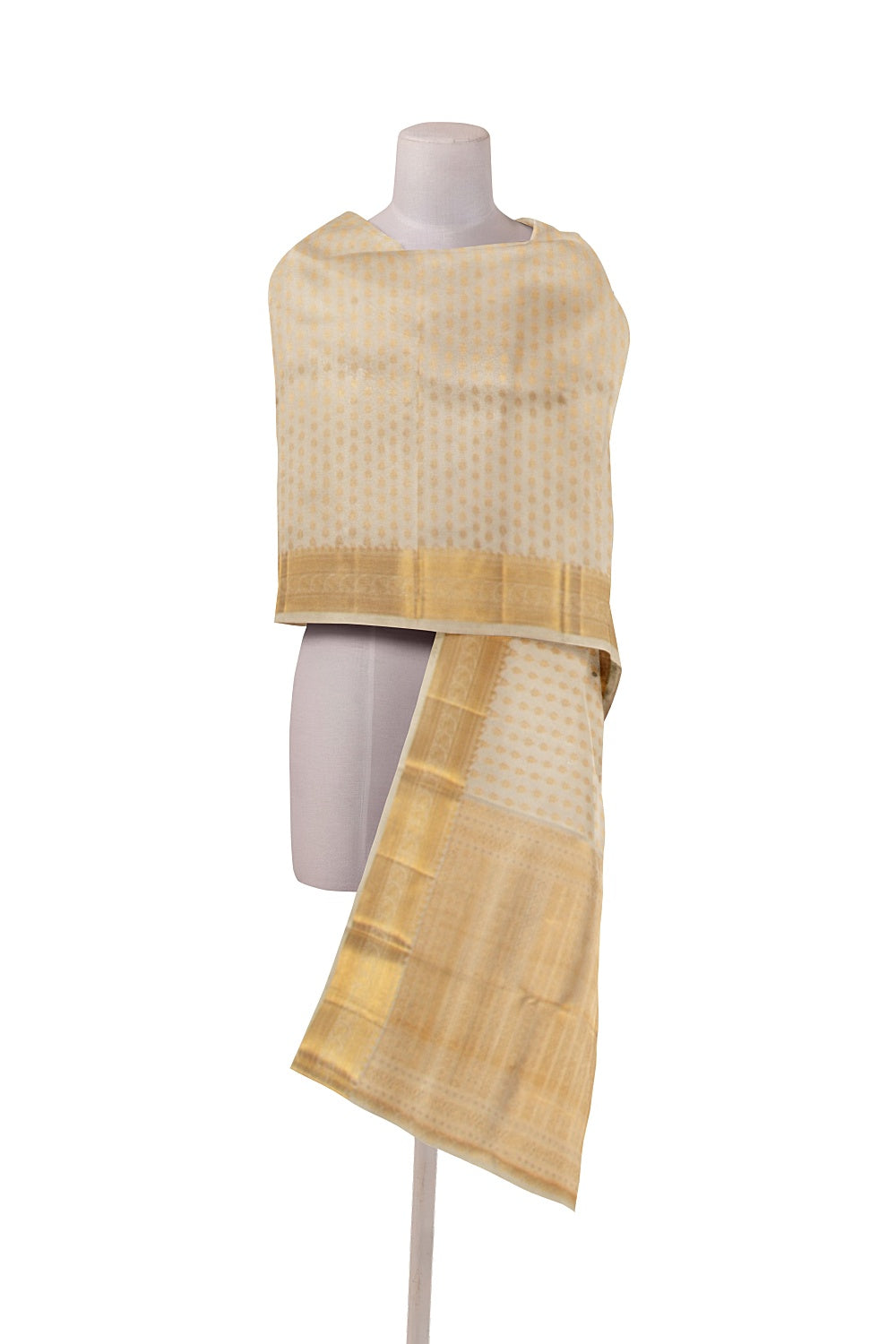 Kanchipuram Silk Brocade Cream Dupatta