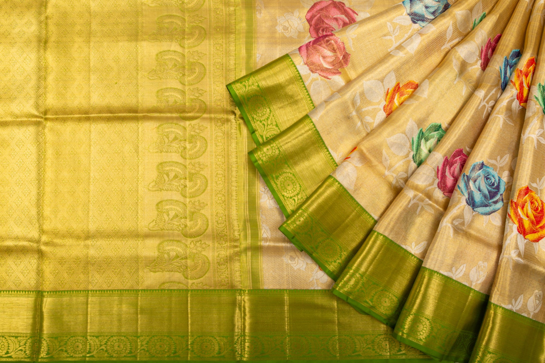 Kanchipuram Silk Tissue Brocade Gold Saree