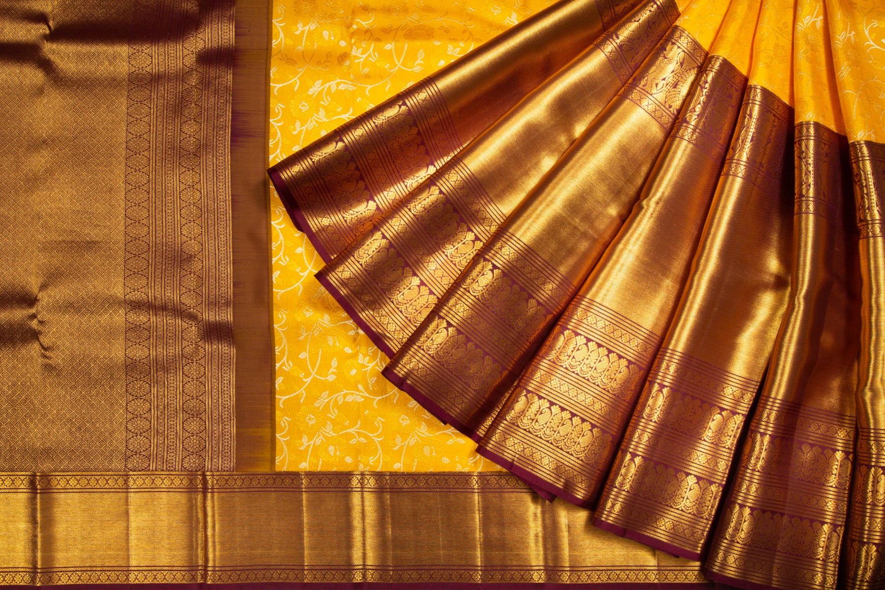 Kanchipuram Silk Brocade Yellow Saree