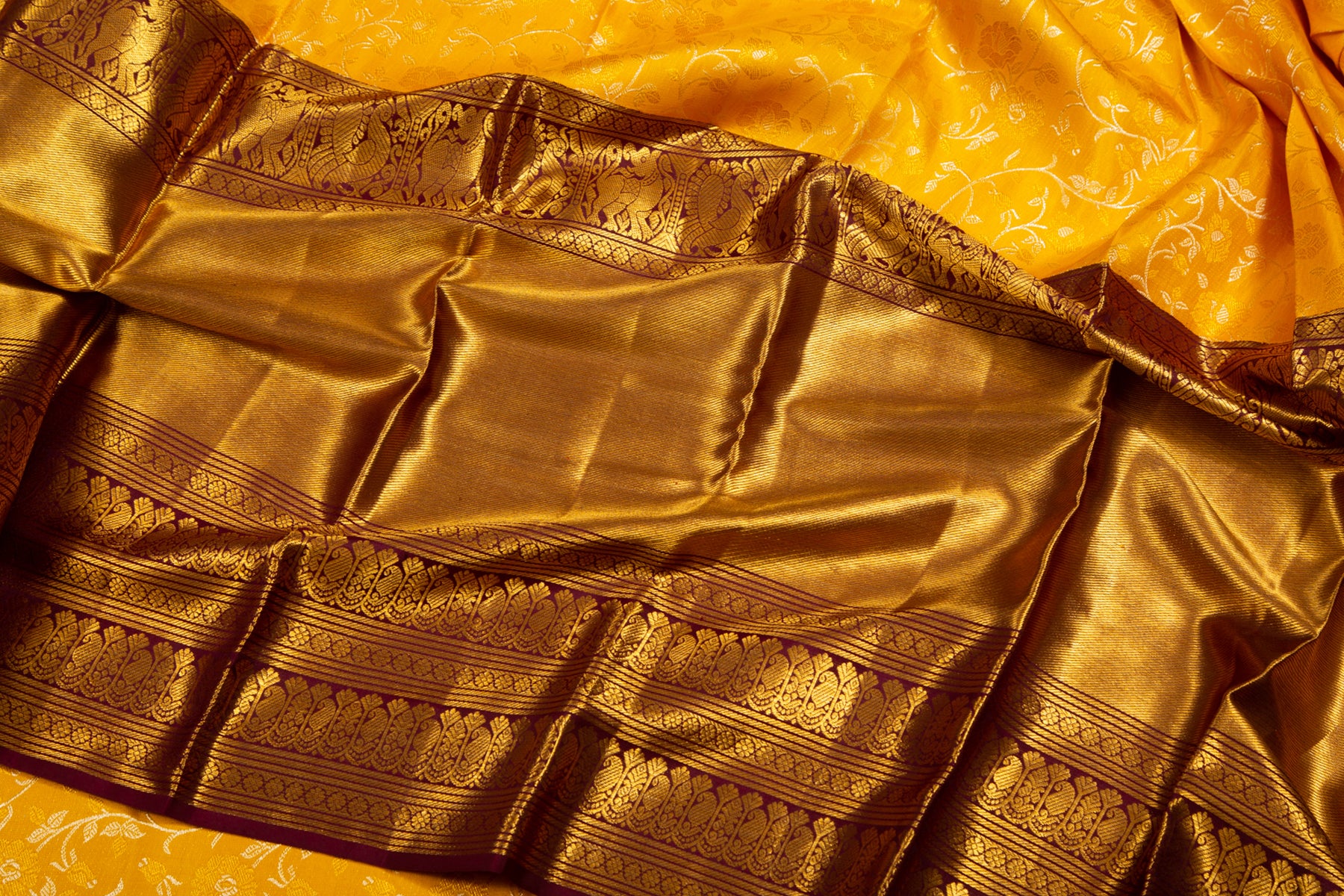 Kanchipuram Silk Brocade Yellow Saree