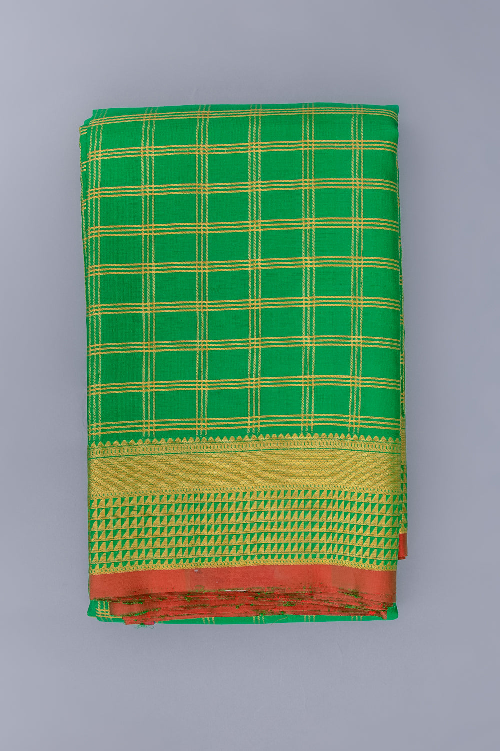 Kanchipuram Silk Checks Green Dhoti 9X3 Muzham