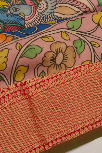 Kanchipuram Silk Handpainted Kalamkari Multicolour Saree