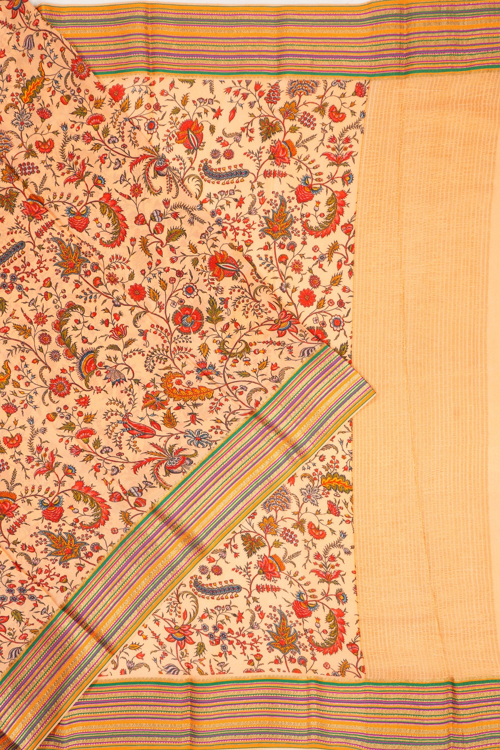 Kanchipuram Silk Floral Printed Peach Saree