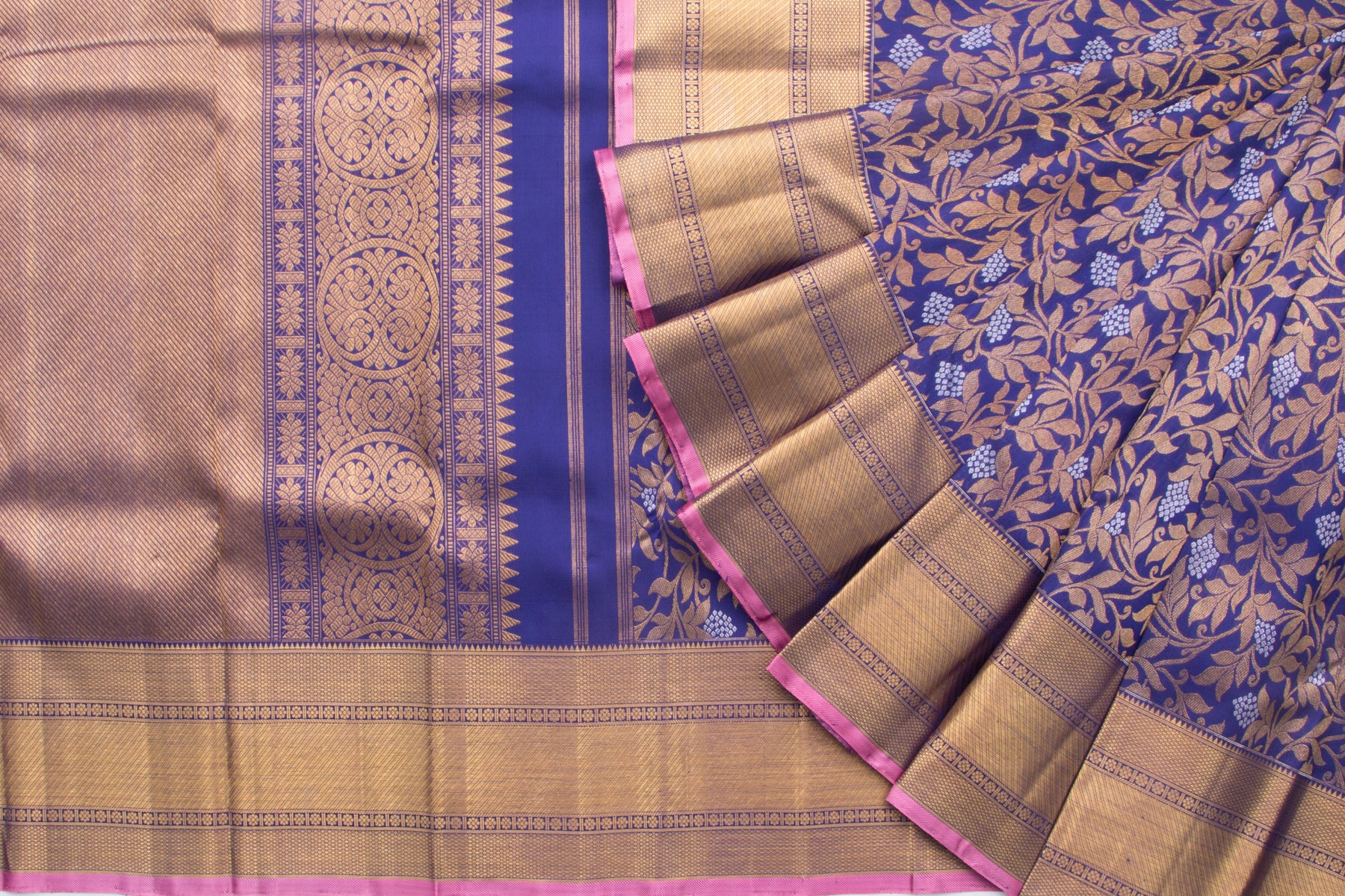 Kanchipuram Silk Jaal Dark Blue Saree