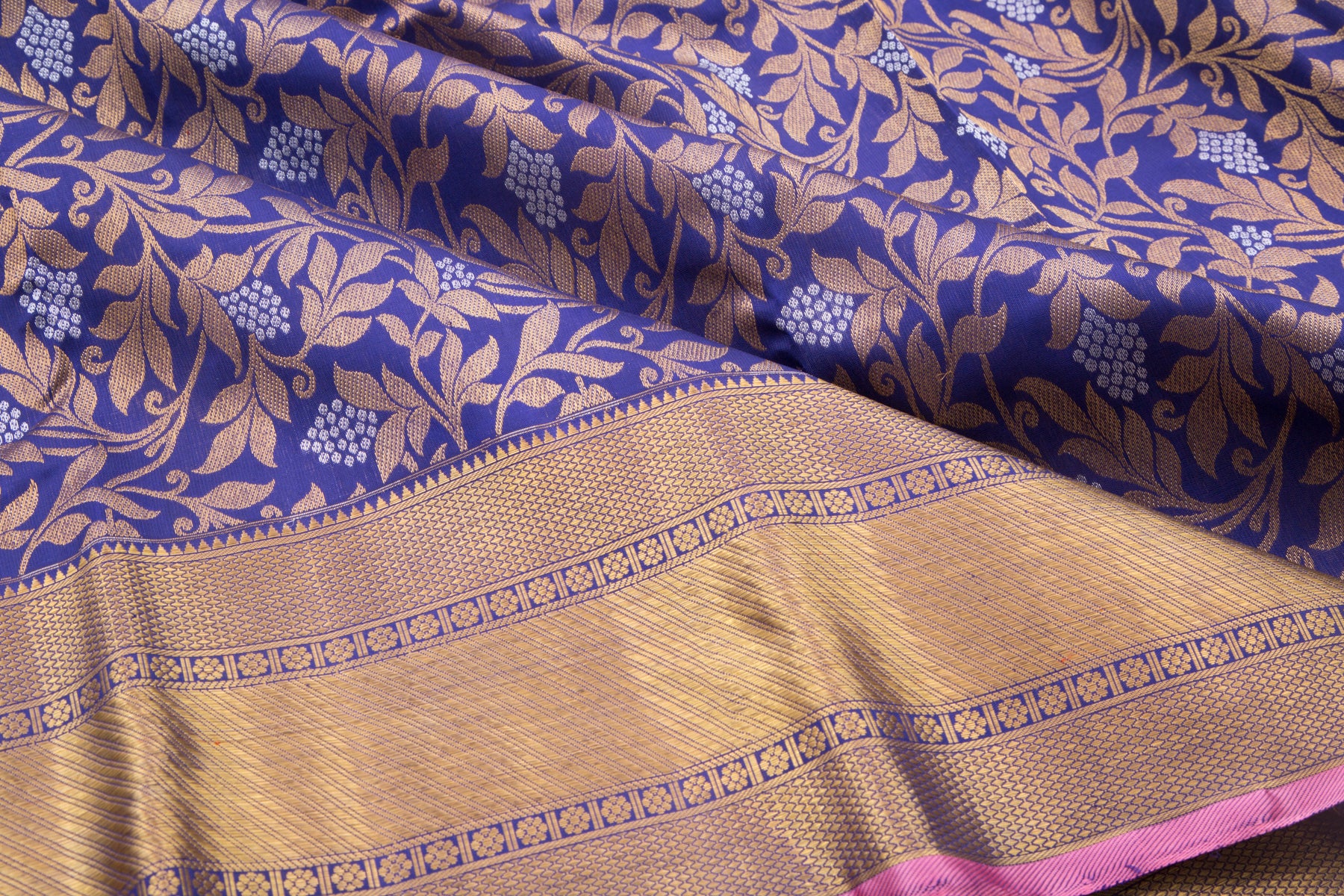 Kanchipuram Silk Jaal Dark Blue Saree