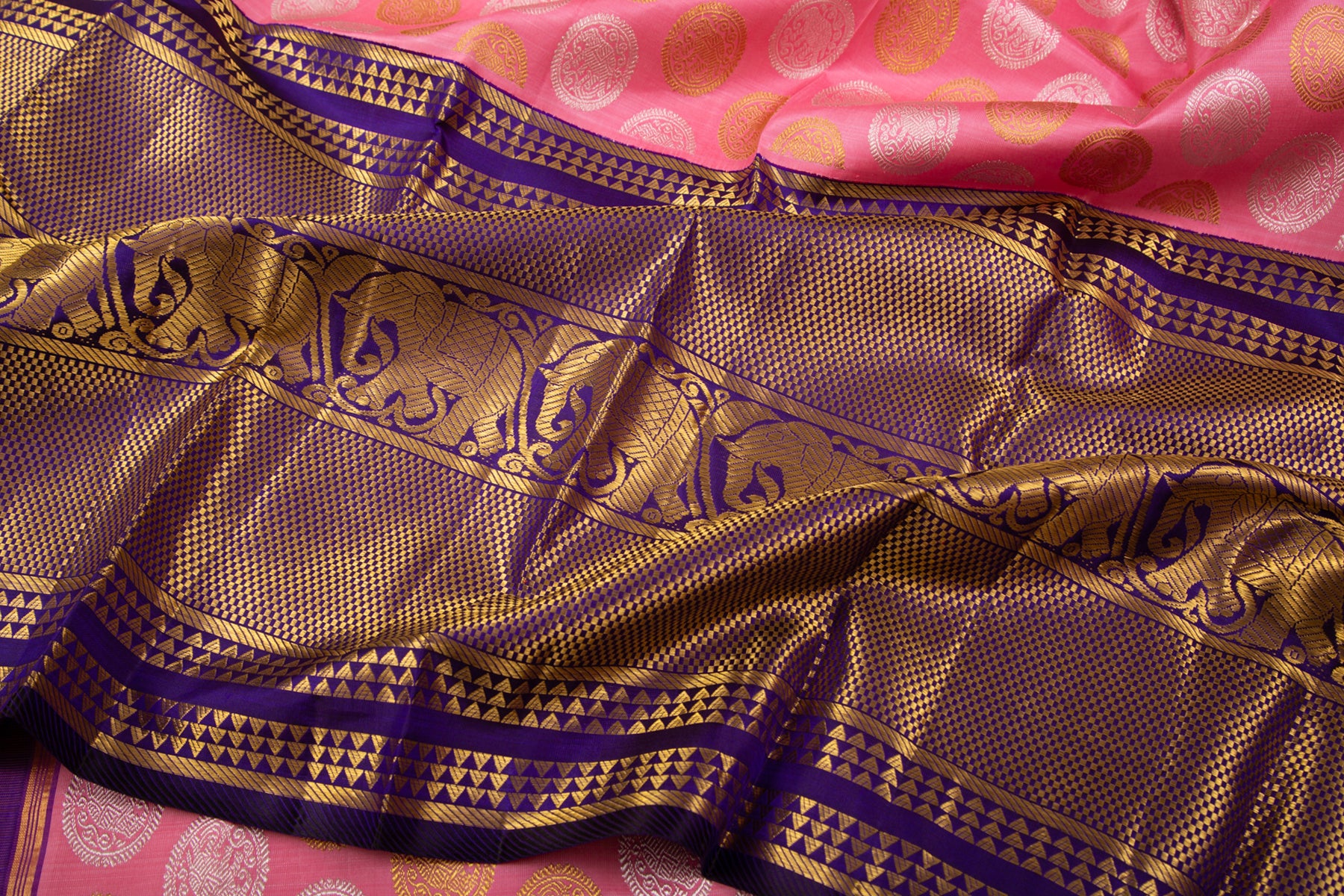 Kanchipuram Silk Tissue Butta Pink Saree