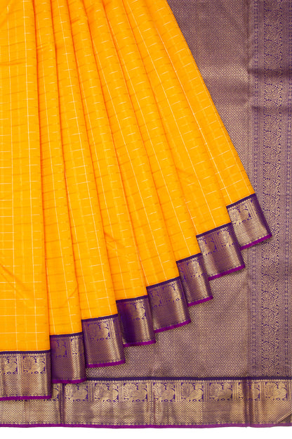 Kanchipuram Silk Checks Yellow Saree