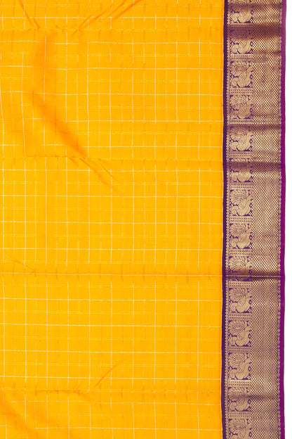 Kanchipuram Silk Checks Yellow Saree