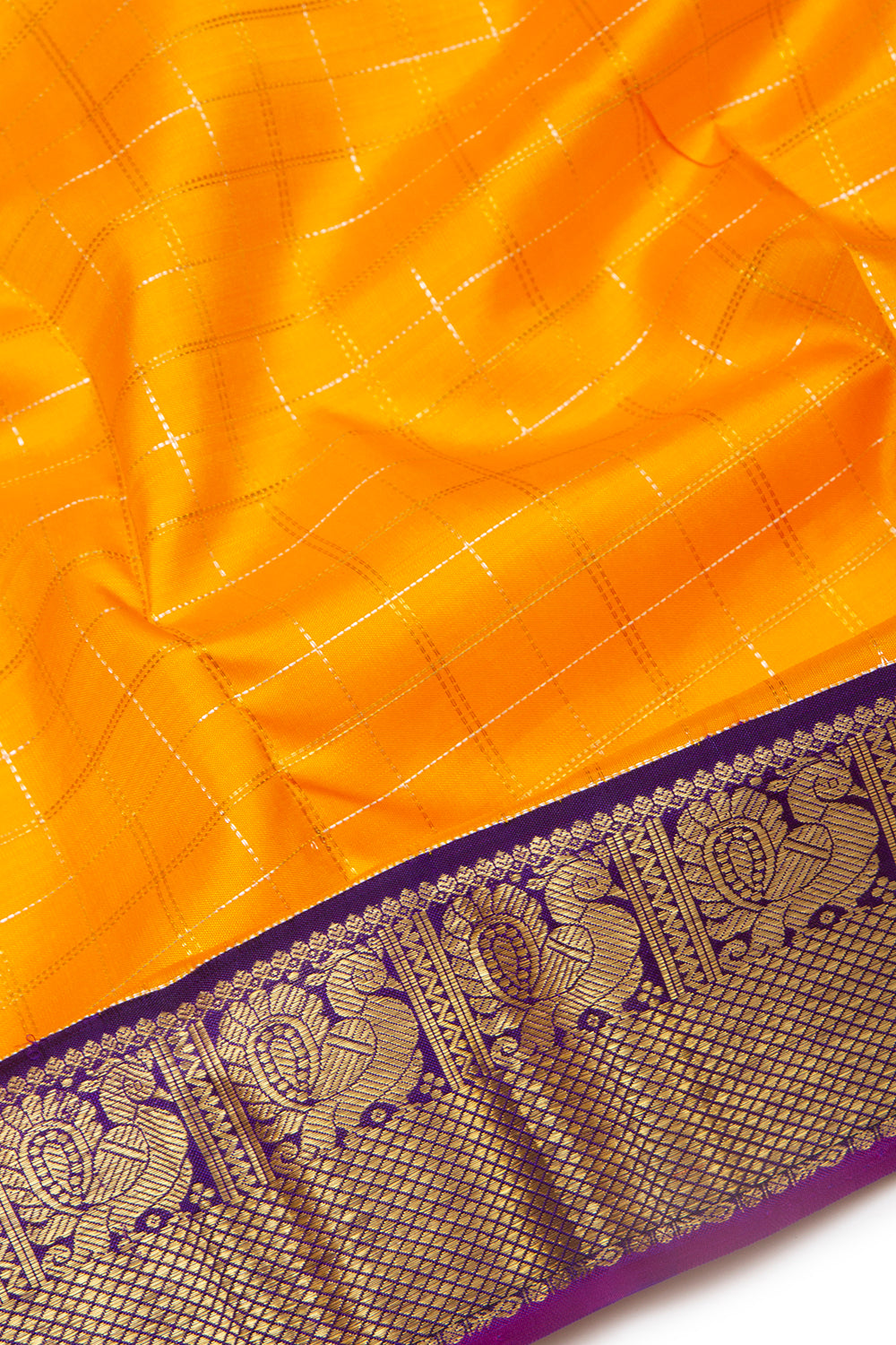 Kanchipuram Silk Checks Yellow Saree