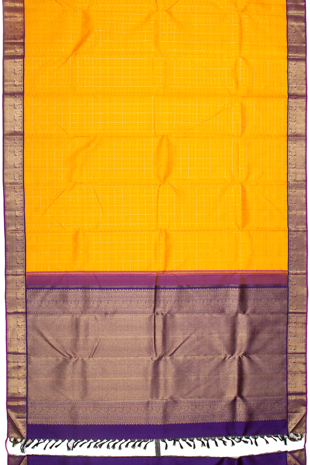 Kanchipuram Silk Checks Yellow Saree