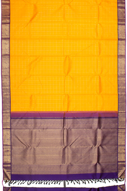 Kanchipuram Silk Checks Yellow Saree