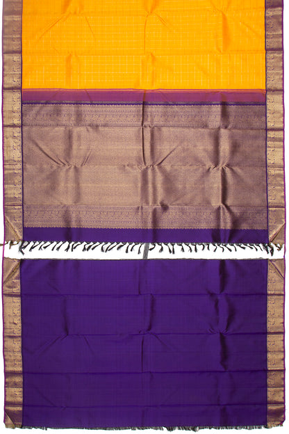 Kanchipuram Silk Checks Yellow Saree