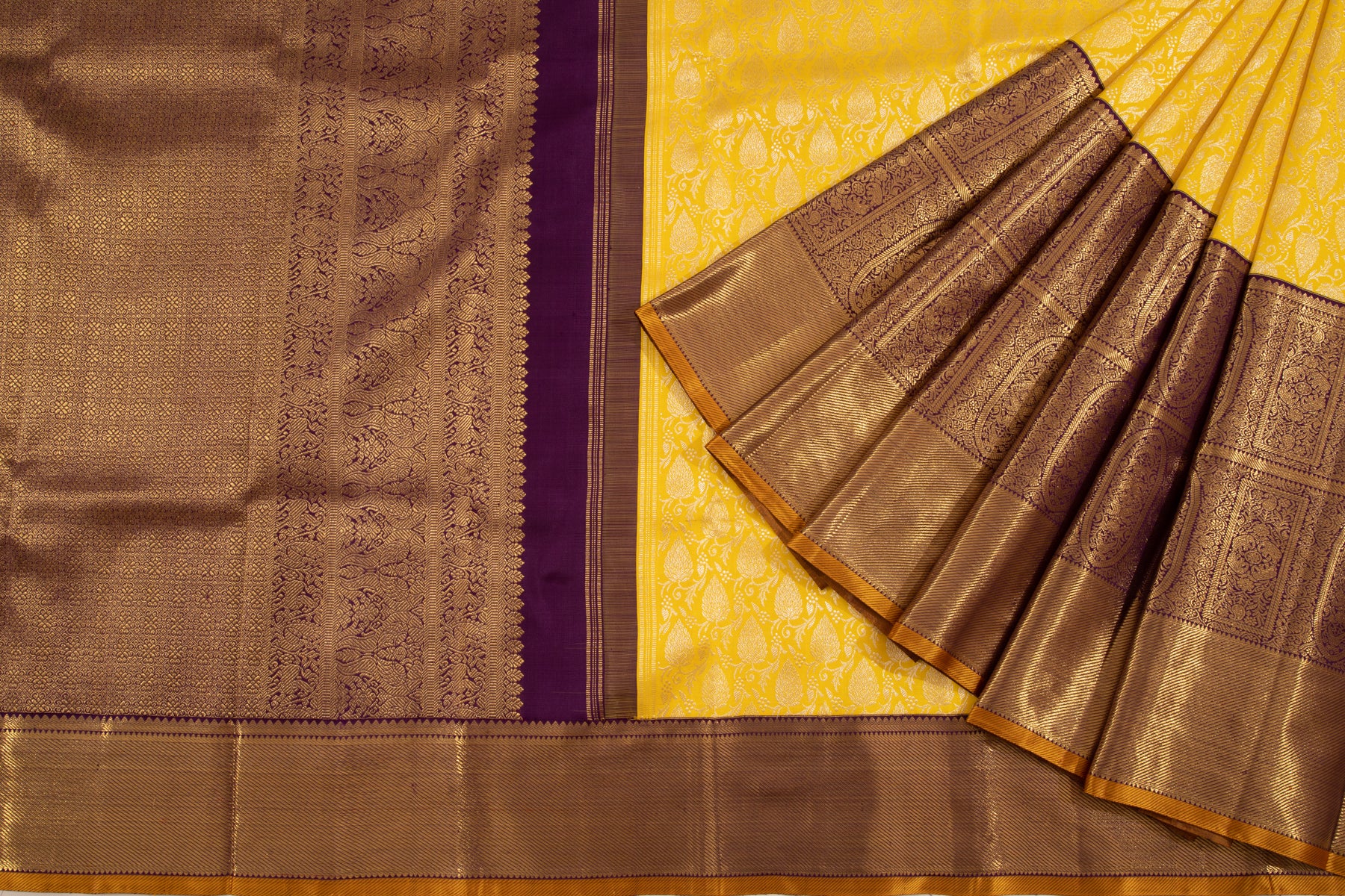 Kanchipuram Silk Brocade Yellow Saree