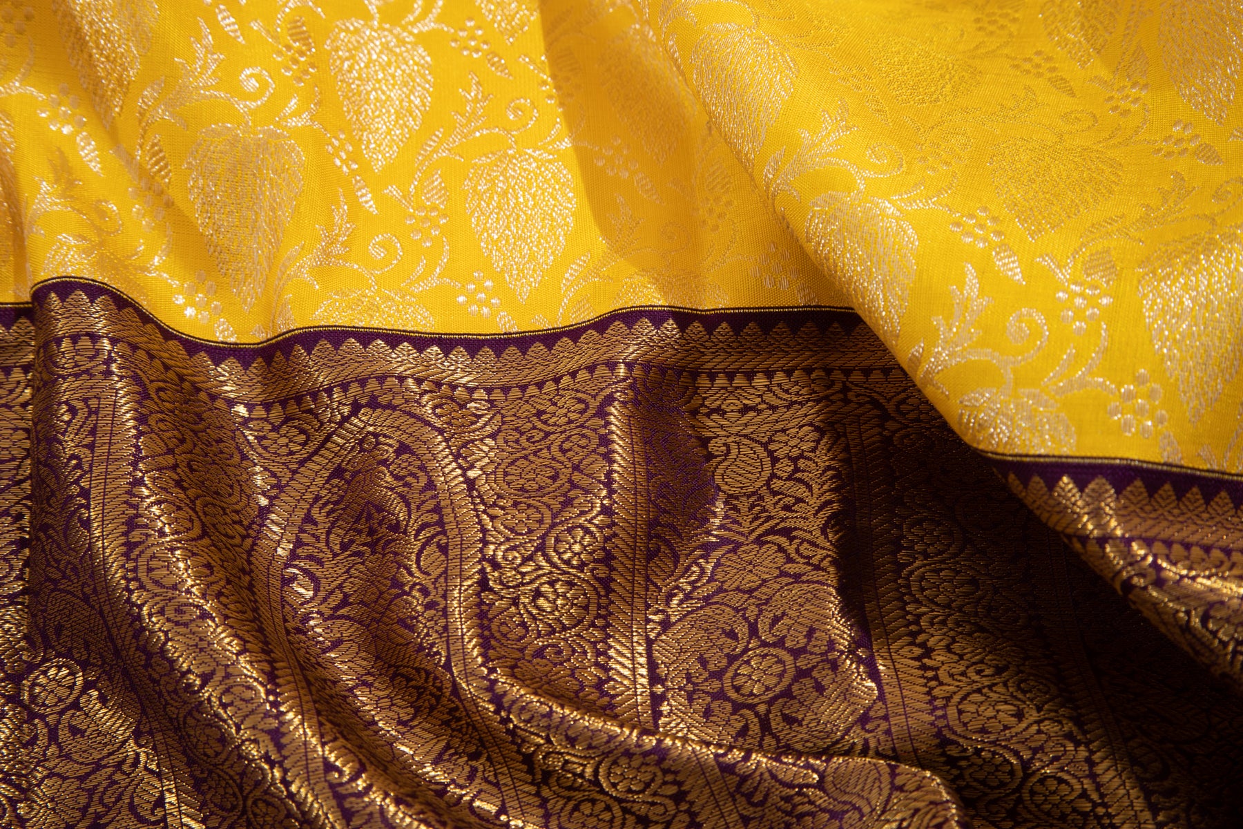 Kanchipuram Silk Brocade Yellow Saree