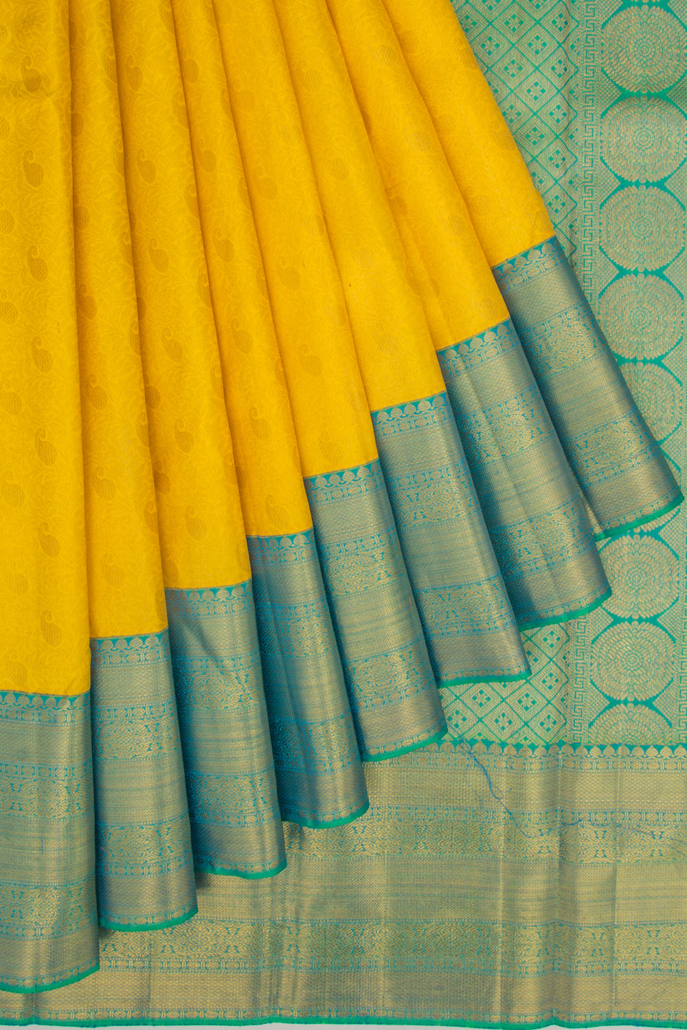 Kanchipuram Silk Brocade Yellow Saree