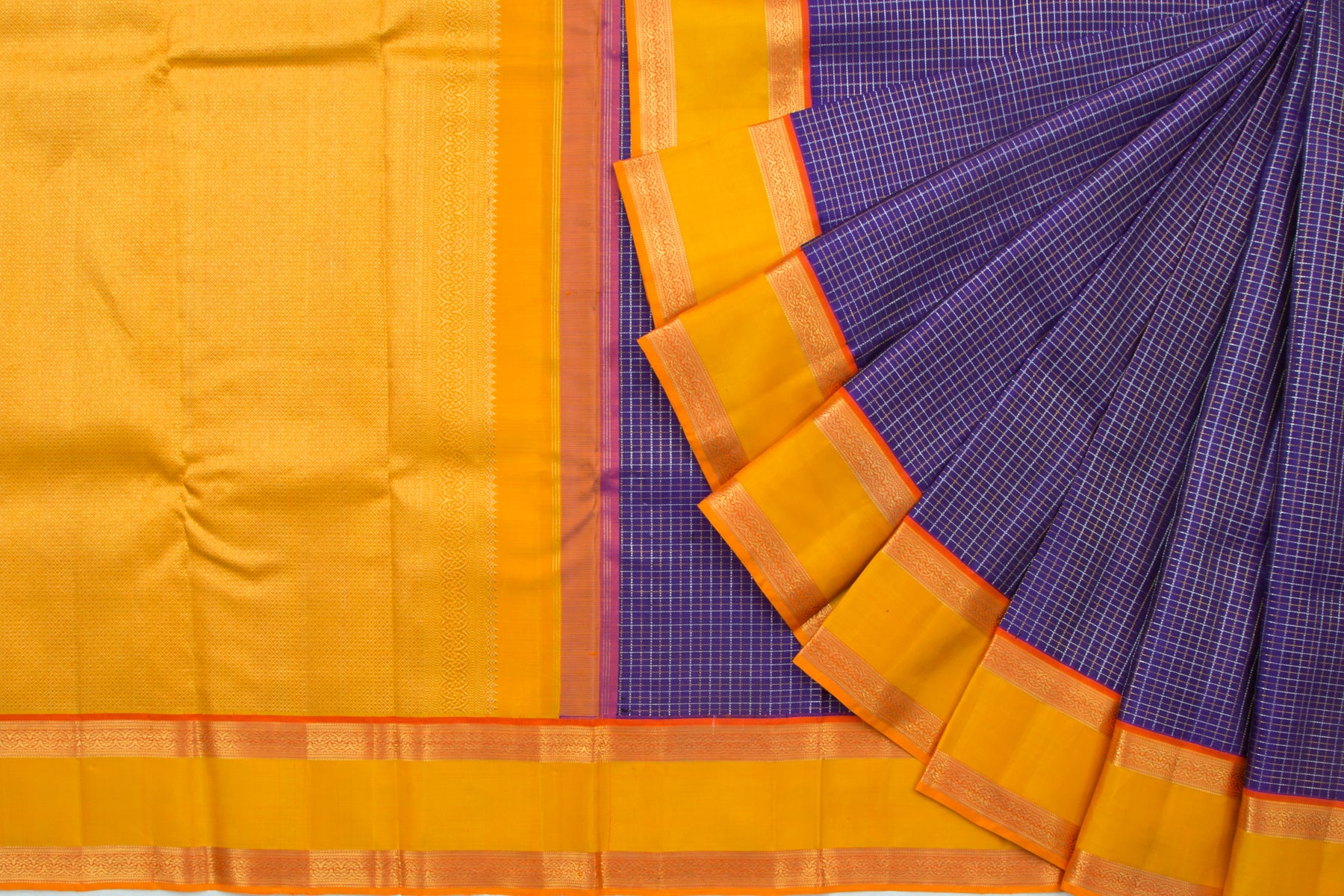 Kanchipuram Silk Checks Dark Blue Saree
