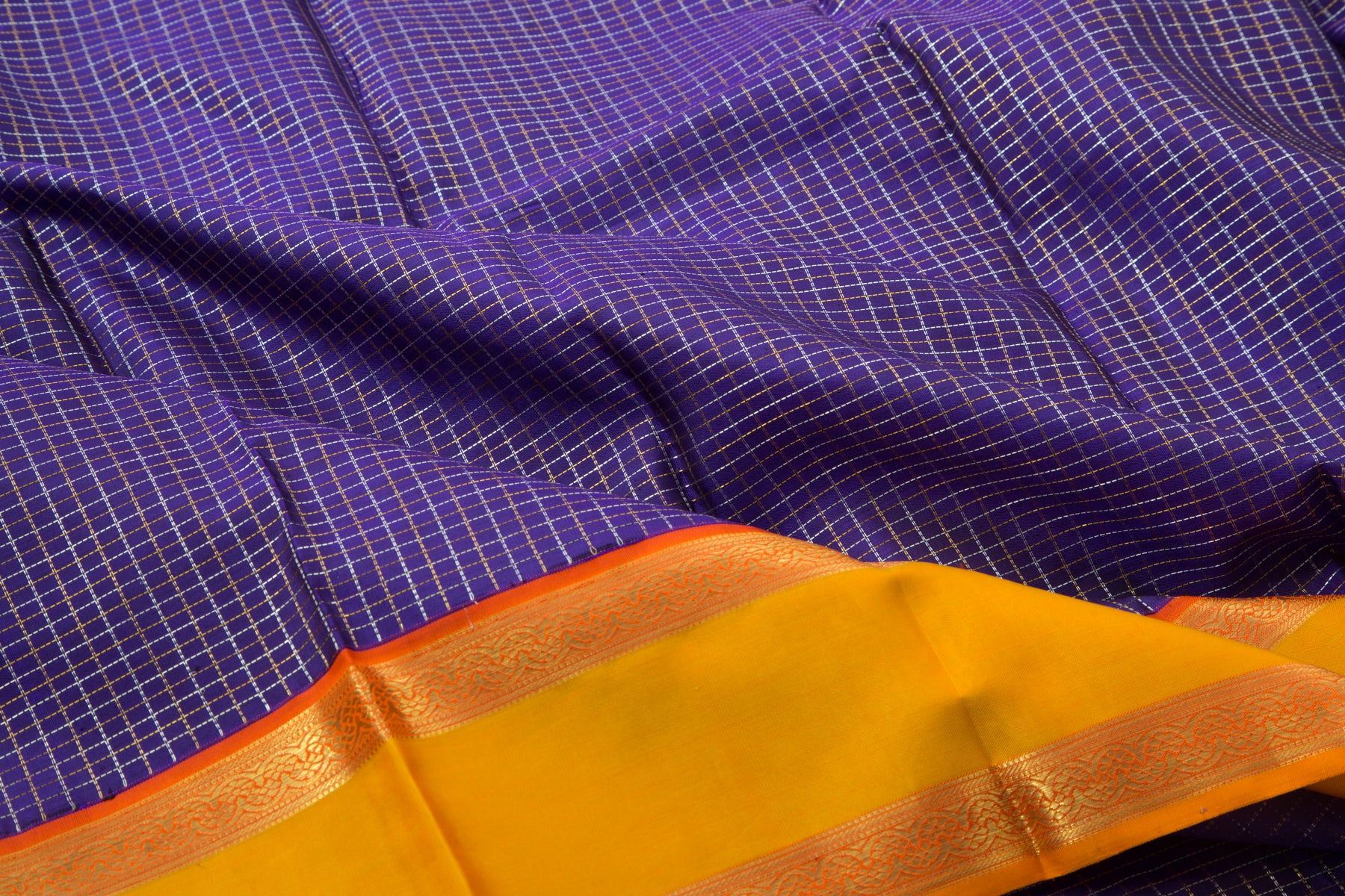 Kanchipuram Silk Checks Dark Blue Saree