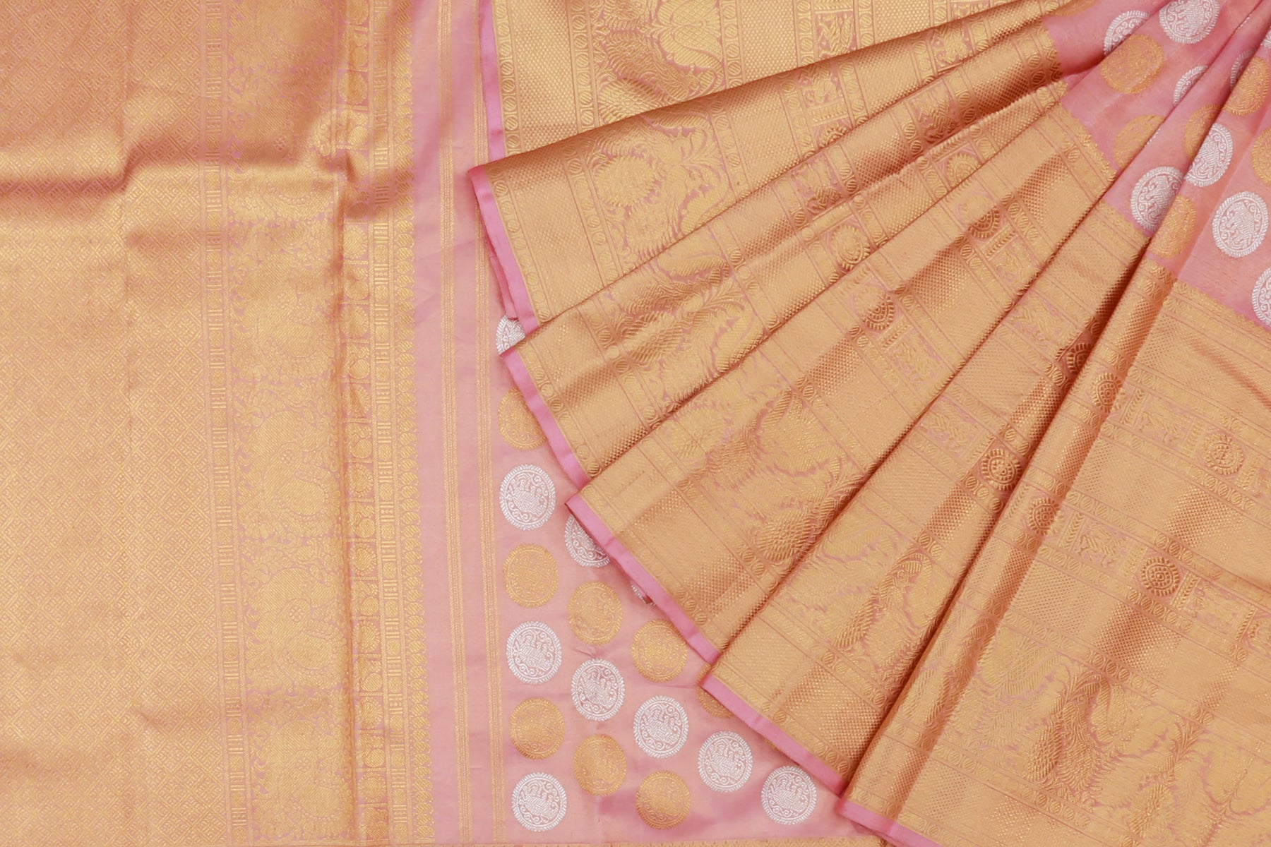 Kanchipuram Silk Tissue Butta Pastel Pink Saree
