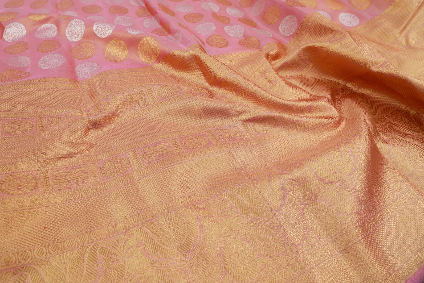Kanchipuram Silk Tissue Butta Pastel Pink Saree
