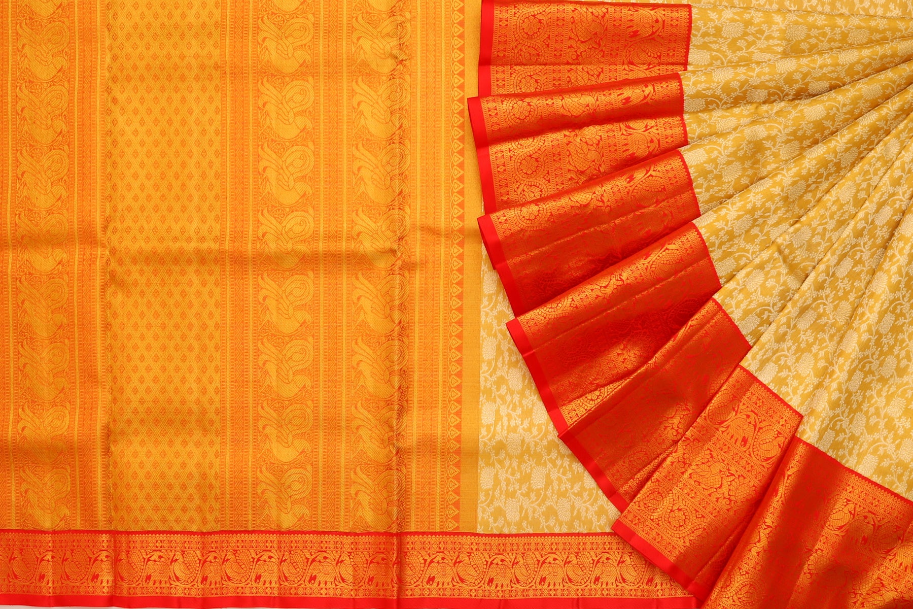 Kanchipuram Silk Tissue Jaal Gold Saree