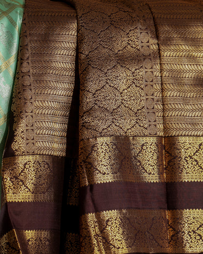Kanchipuram Silk Checks And Butta Green Saree