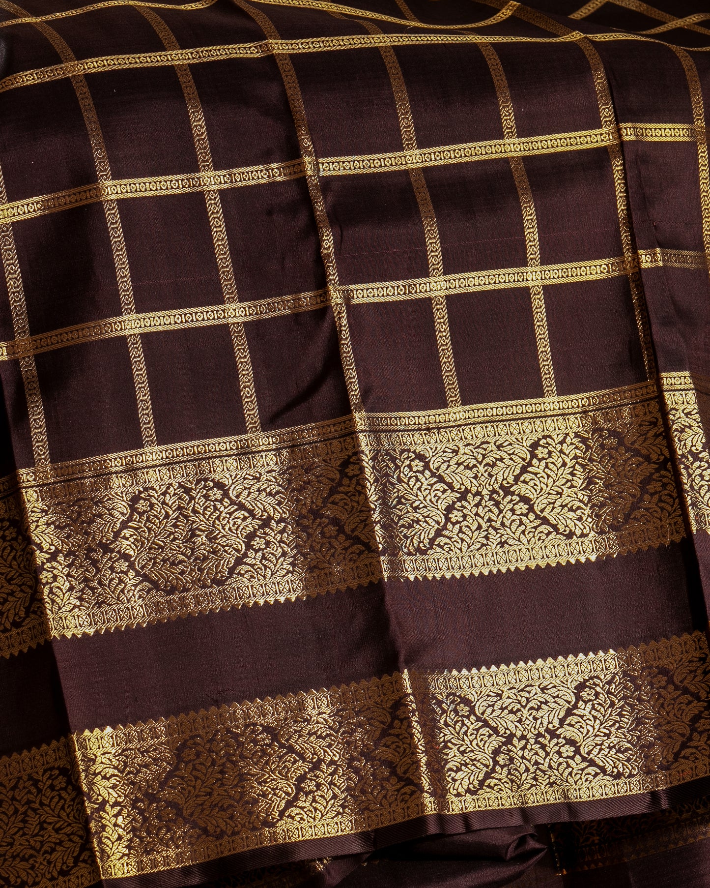 Kanchipuram Silk Checks And Butta Green Saree