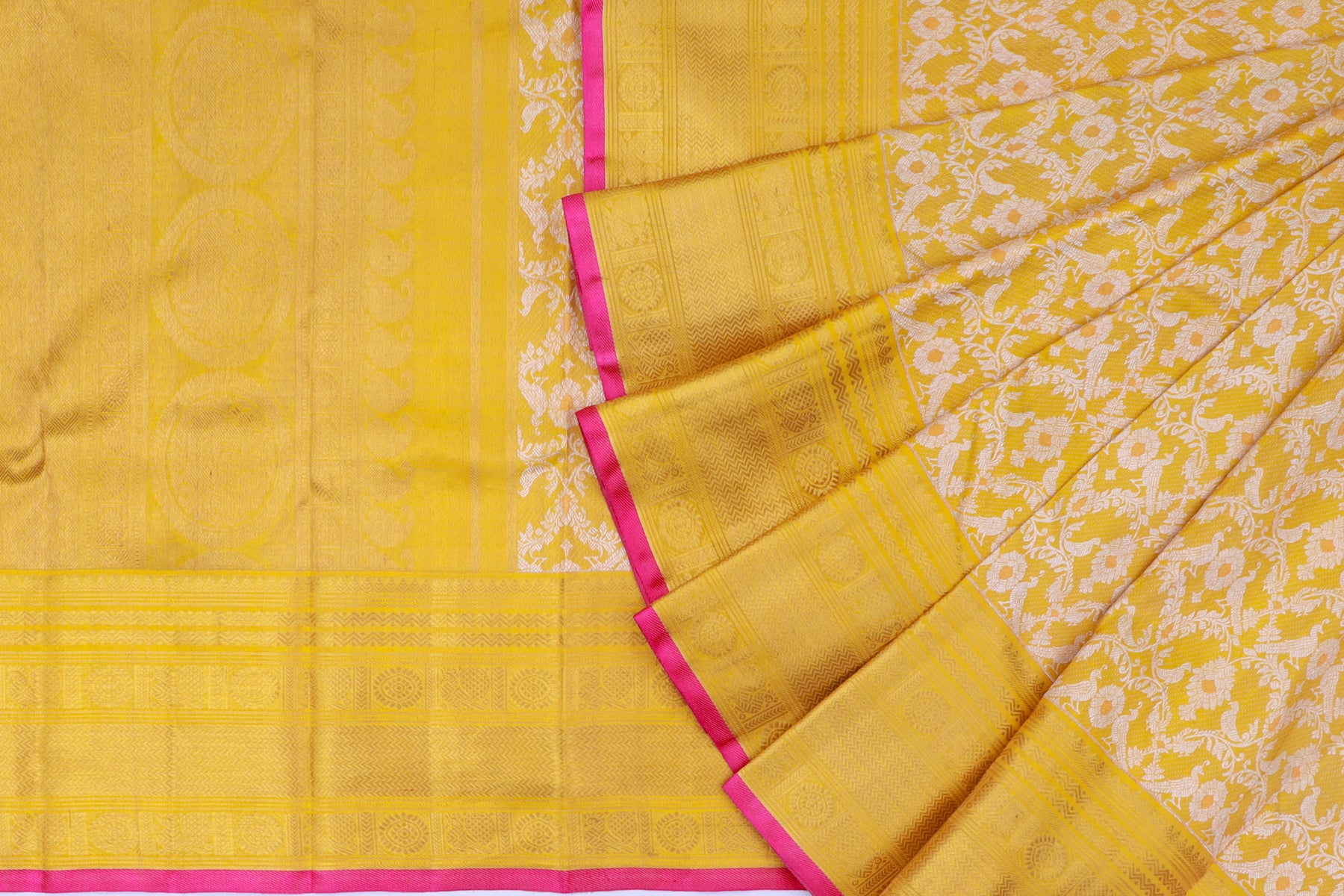 Kanchipuram Silk Brocade Yellow Saree