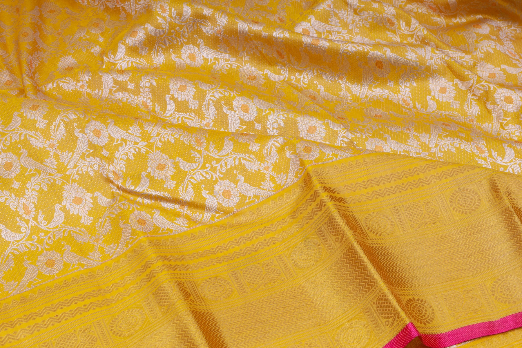 Kanchipuram Silk Brocade Yellow Saree