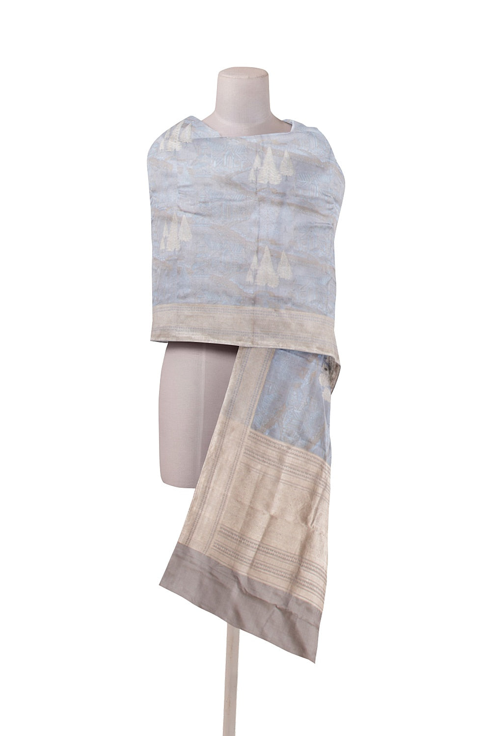 Banarasi Silk Tonchai And Butta Grey Dupatta