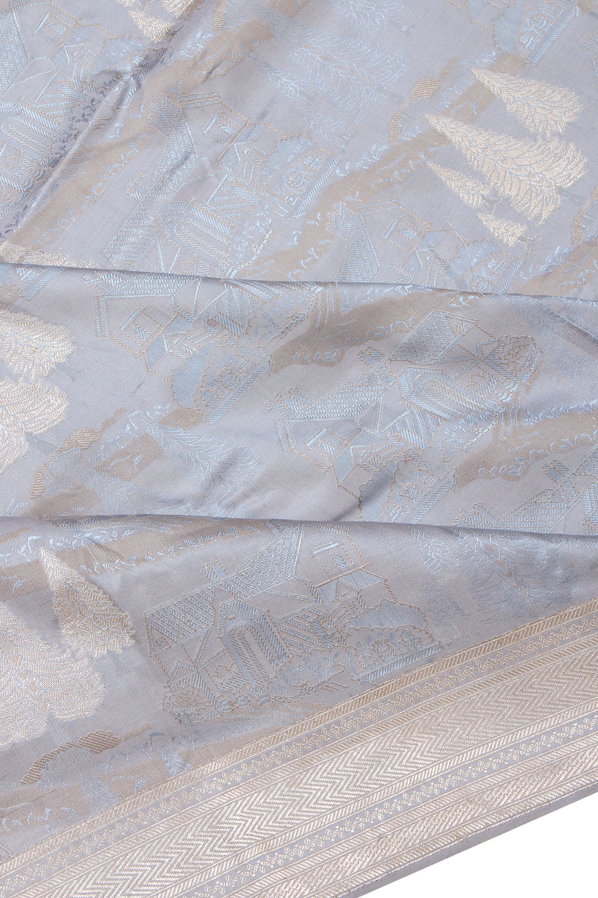 Banarasi Silk Tonchai And Butta Grey Dupatta