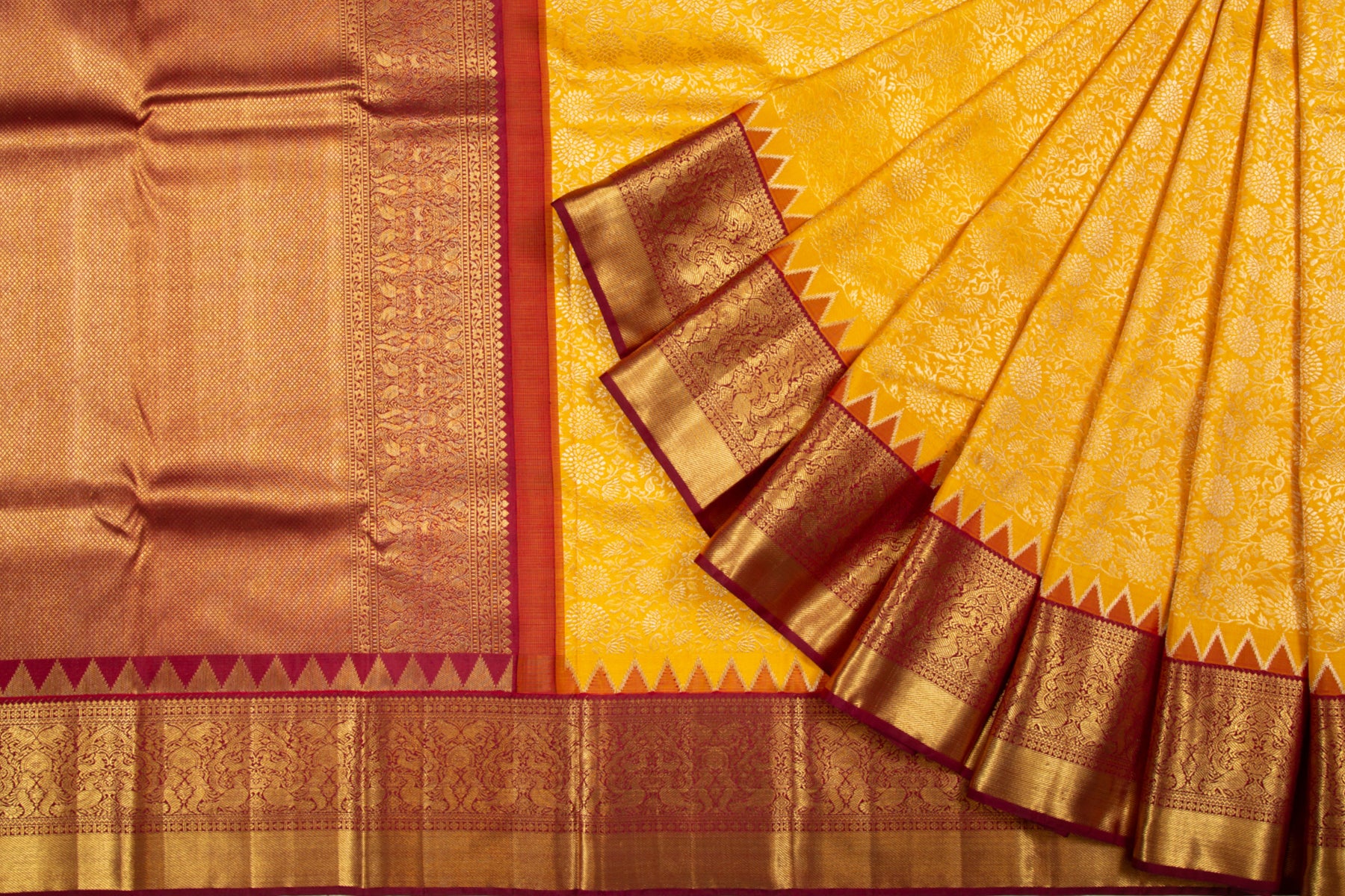 Kanchipuram Silk Brocade Yellow Saree