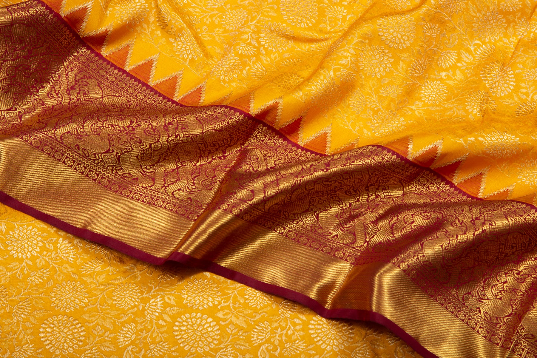Kanchipuram Silk Brocade Yellow Saree