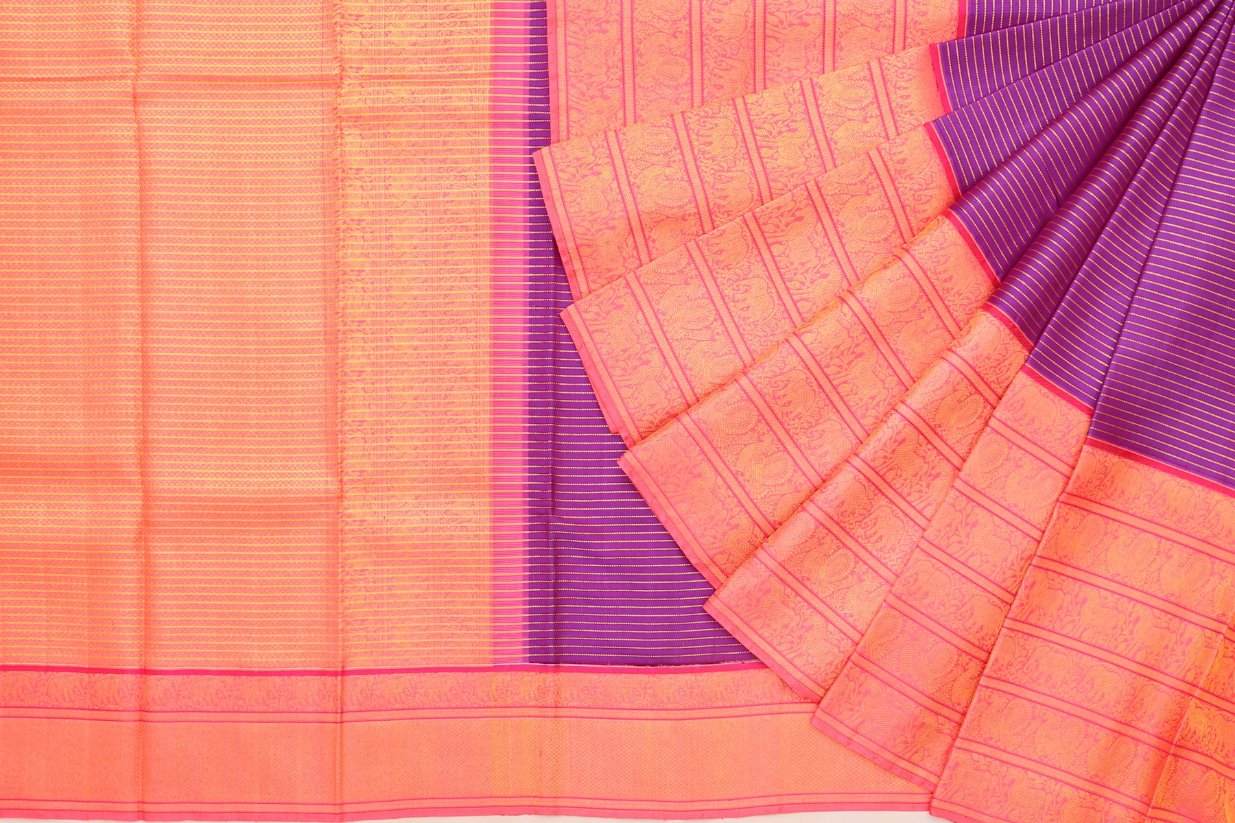 Kanchipuram Silk Horizontal Lines Purple Saree