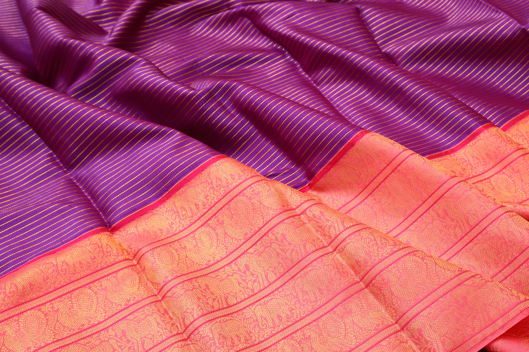 Kanchipuram Silk Horizontal Lines Purple Saree