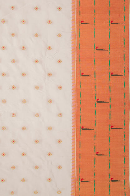 Soft Silk Butta White Saree With Triple Muniya Border