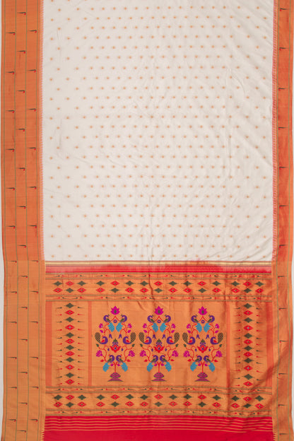 Soft Silk Butta White Saree With Triple Muniya Border